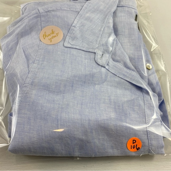 Tahari Women’s Sky Blue Gray‎ 100% Linen Button Front Top Blouse Tunic Sz L - Picture 13 of 13